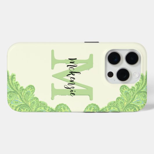Lime Green Gepersonaliseerde Damask iPhone-Hoesje Case-Mate iPhone Case (Achterkant (horizontaal))