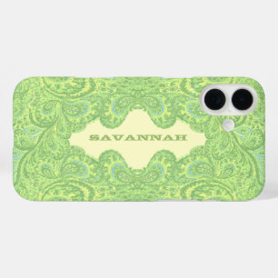 Lime Green Gepersonaliseerde Damask iPhone-Hoesje iPhone 16 Plus Hoesje