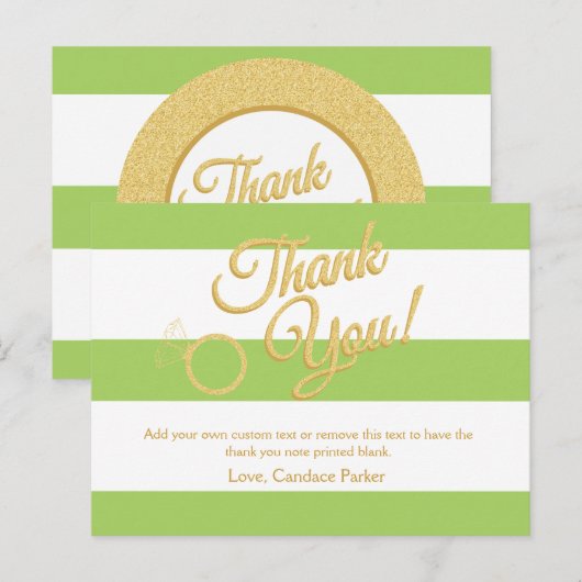 Lime Green, Glitter en Stripes Bedankt Kaarten (Voorkant / Achterkant)