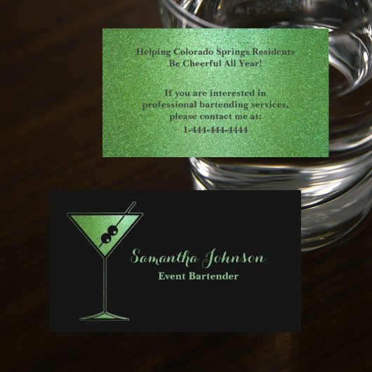 Lime Green Glitter Event Bartender Visitekaartje