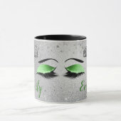 Lime Green Glitter Eyes Monogram Mok (Midden)