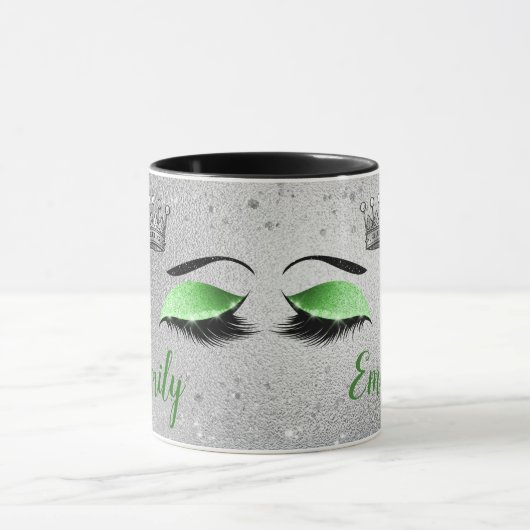 Lime Green Glitter Eyes Monogram Mok (Midden)