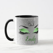Lime Green Glitter Eyes Monogram Mok (Links)