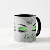 Lime Green Glitter Eyes Monogram Mok (Voorkant rechts)