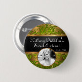 Lime Green Glitter Sequin Disco Glitz Foto Button (Voorkant /achterkant)