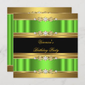 Lime Green Gold Black Elegant Birthday Party Kaart (Voorkant / Achterkant)