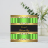 Lime Green Gold Black Elegant Birthday Party Kaart (Staand voorkant)
