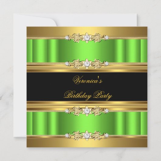 Lime Green Gold Black Elegant Birthday Party Kaart (Voorkant)