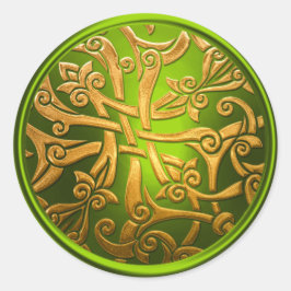 Lime Green Gold Celtic Damask Envelope Seal Ronde Sticker