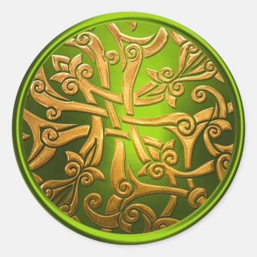 Lime Green Gold Celtic Damask Envelope Seal Ronde Sticker (Voorkant)
