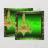 Lime Green Gold Damask Chandelier Verjaardagsfeest Kaart (Voorkant / Achterkant)
