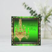 Lime Green Gold Damask Chandelier Verjaardagsfeest Kaart (Staand voorkant)