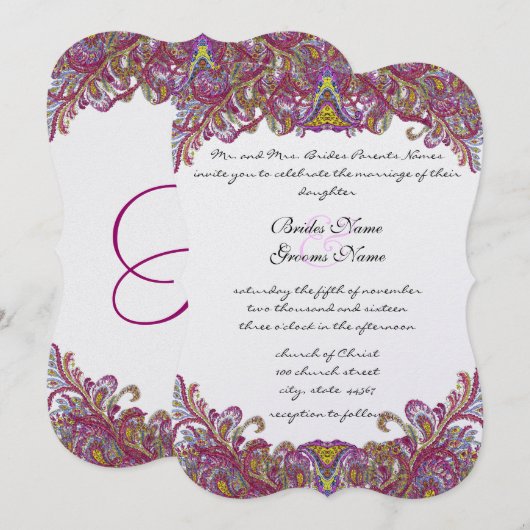 Lime Green Gold Damask Wedding Invitation Kaart (Voorkant / Achterkant)