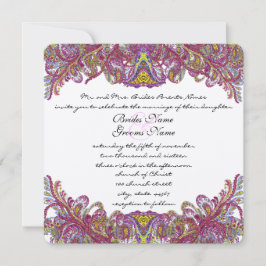 Lime Green Gold Damask Wedding Invitation Kaart