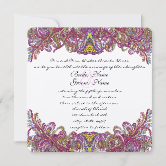Lime Green Gold Damask Wedding Invitation Kaart (Voorkant)