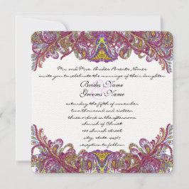 Lime Green Gold Damask Wedding Invitation Kaart