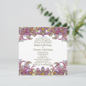 Lime Green Gold Damask Wedding Invitation Kaart (Staand voorkant)
