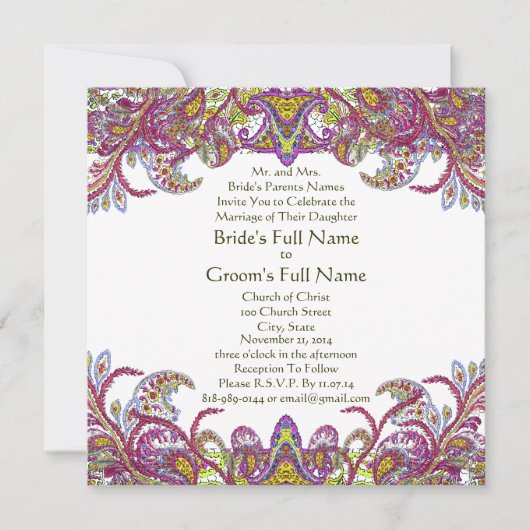 Lime Green Gold Damask Wedding Invitation Kaart (Voorkant)