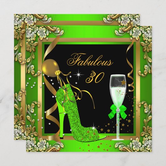Lime Green Gold Fabulous 30-jarig feest Kaart (Voorkant / Achterkant)