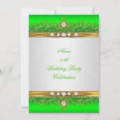 Lime Green Gold White Diamond Birthday Party Kaart (Achterkant)