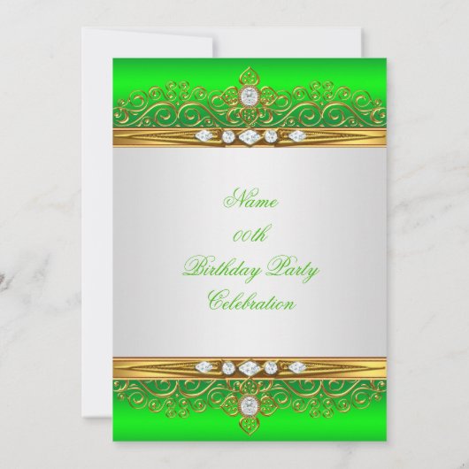 Lime Green Gold White Diamond Birthday Party Kaart (Achterkant)