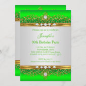 Lime Green Gold White Diamond Birthday Party Kaart (Voorkant / Achterkant)