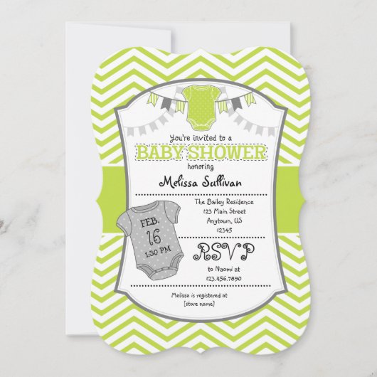 Lime Green Gray Chevron Baby shower Uitnodiging (Voorkant)