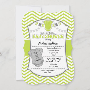 Lime Green Gray Chevron Baby shower Uitnodiging
