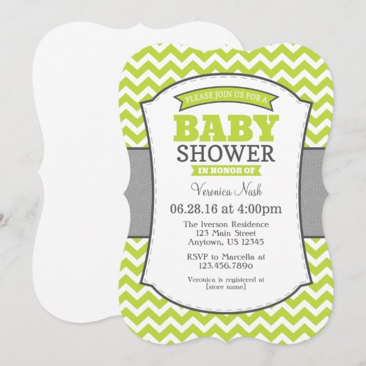 Lime Green Gray Chevron Baby shower Uitnodiging (Voorkant / Achterkant)