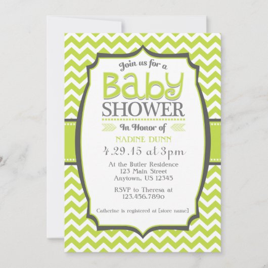 Lime Green Gray Chevron Baby shower Uitnodiging (Voorkant)