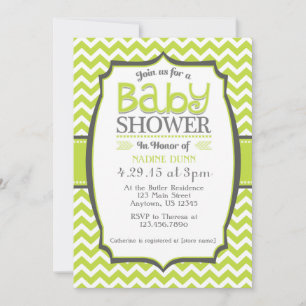 Lime Green Gray Chevron Baby shower Uitnodiging