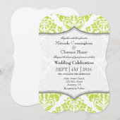 Lime Green Grey Damask Bracket Wedding Invite Kaart (Voorkant / Achterkant)