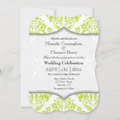 Lime Green Grey Damask Bracket Wedding Invite Kaart (Voorkant)