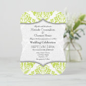 Lime Green Grey Damask Bracket Wedding Invite Kaart (Staand voorkant)