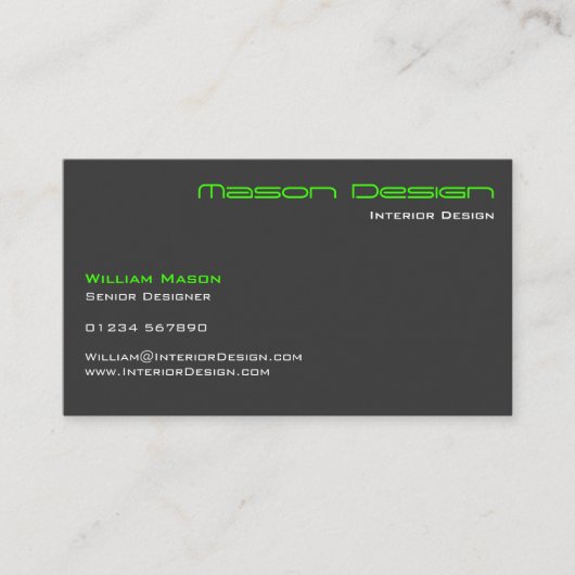 Lime Green Grey Modern Minimalistisch Visitekaartj Visitekaartje (Voorkant)