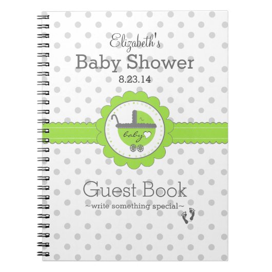 Lime Green & Grey Polka Dot Baby shower Gastenboek Notitieboek (Voorkant)