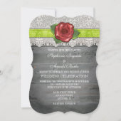 Lime Green Grey Rustic Wood Roos Wedding Invite Kaart (Voorkant)