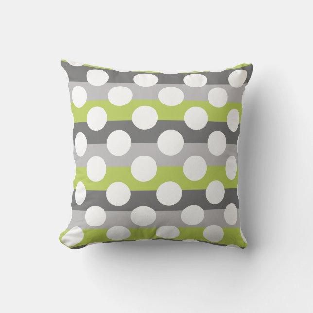 Lime Green Grey White Modern Polka Dot Pattern Kussen (Voorkant)
