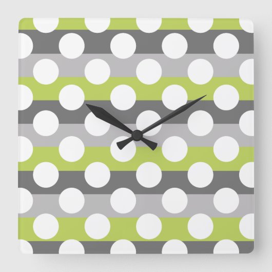 Lime Green Grey White Modern Polka Dot Pattern Vierkante Klok (Voorkant)