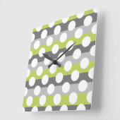 Lime Green Grey White Modern Polka Dot Pattern Vierkante Klok (Hoek)