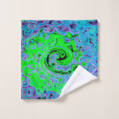 Lime Green Groovy Abstract Retro Liquid Swirl Bad Handdoek (Wasdoekje)