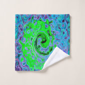 Lime Green Groovy Abstract Retro Liquid Swirl Bad Handdoek (Wasdoekje)
