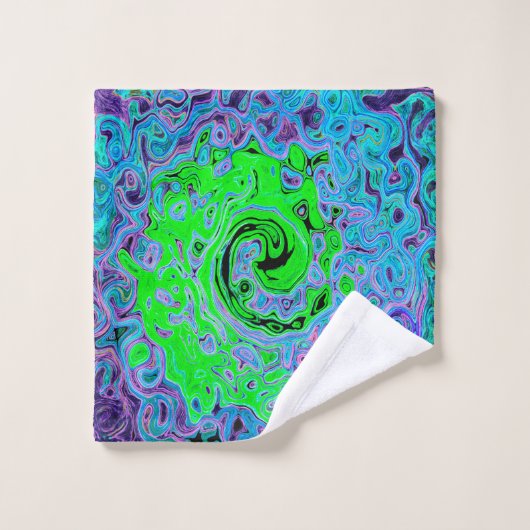 Lime Green Groovy Abstract Retro Liquid Swirl Bad Handdoek (Wasdoekje)