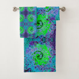 Lime Green Groovy Abstract Retro Liquid Swirl Bad Handdoek