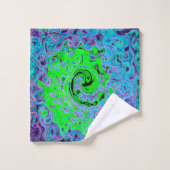 Lime Green Groovy Abstract Retro Liquid Swirl Bad Handdoek (Wasdoekje)