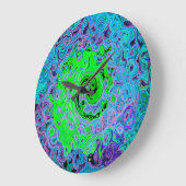 Lime Green Groovy Abstract Retro Liquid Swirl Grote Klok (Hoek)