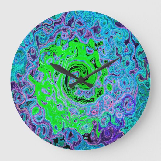 Lime Green Groovy Abstract Retro Liquid Swirl Grote Klok (Voorkant)