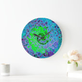 Lime Green Groovy Abstract Retro Liquid Swirl Grote Klok (Huis)