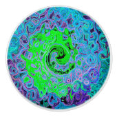 Lime Green Groovy Abstract Retro Liquid Swirl Keramische Knop (Voorkant)