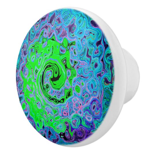 Lime Green Groovy Abstract Retro Liquid Swirl Keramische Knop (Rechts)